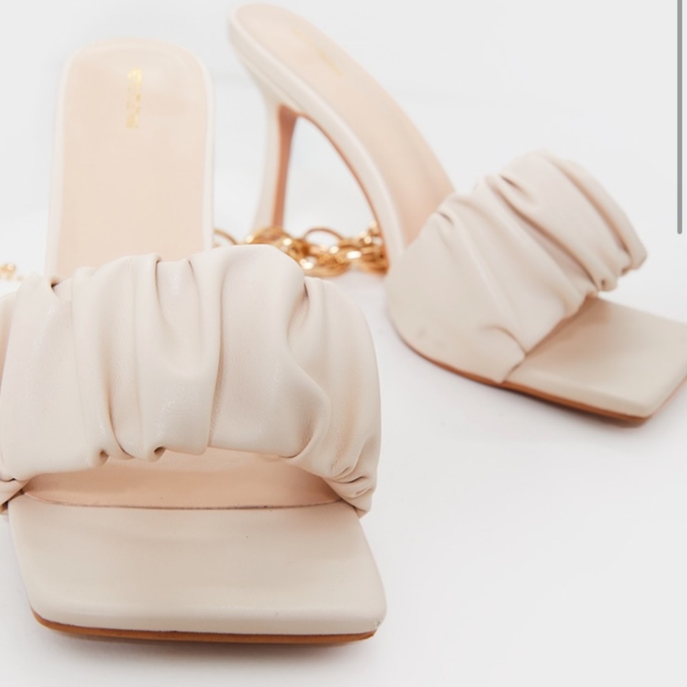 Cream Wide Ruched Square Heels